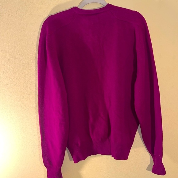 Vintage Women L Lambswool Wool Oversized Soft V Neck Pink Purple Sweater - Picture 7 of 7